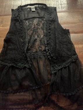 American Rag Black Lace Sheer Tunic Vest